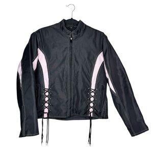 ZONY / black pink full zip nylon motorcycle riding jacket / M